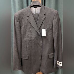 Men's Black 3-button Pinstripe Suit Made By Gianfranco Ruffini. Size 50L.